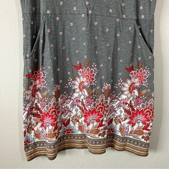 J JILL Cotton Shift Dress XL Daisy Floral Pockets Casual Travel Resort Vacation - Picture 5 of 10